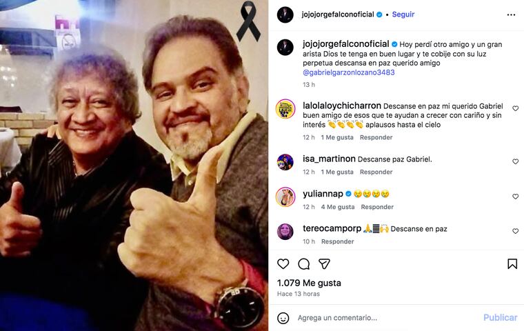 Captura del post de Jorge Falcón sobre la muerte de Gabriel Garzón.