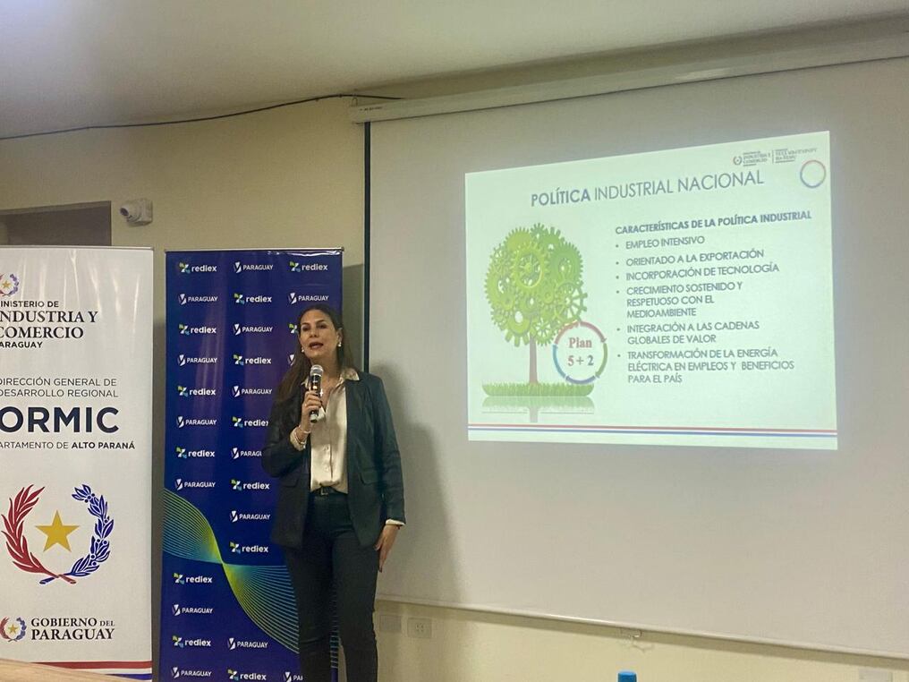 Viceministra de Industria, Lorena Méndez, durante su intervención sobre  “Desarrollo Industrial con Foco en Empleo”, en el curso de capacitación de funcionarios municipales de Alto Paraná, sobre atención a inversionistas. Foto: Gentileza