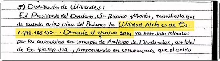 Utilidad neta de la empresa de asfalto de Mario Abdo Benítez en 2014, muy inferior a las consignadas
en acta luego de ser presidente de la República