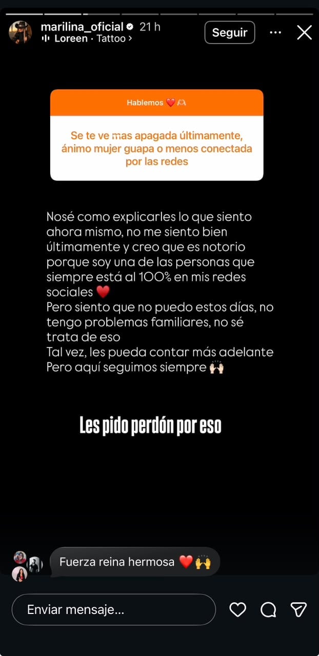 Marilina Bogado asegura no sentirse bien últimamente.