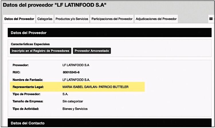 María Isabel Gavilán, amiga de Celeste Amarilla y Patricio Buteler, socio de la senadora en otra empresa,
representantes de proveedora de alimento escolar