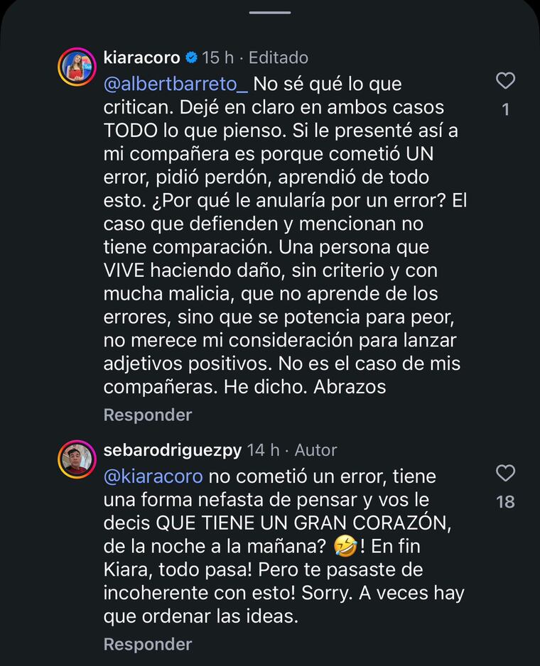 Cruce entre Kiara Coronel y Sebastián Rodríguez.