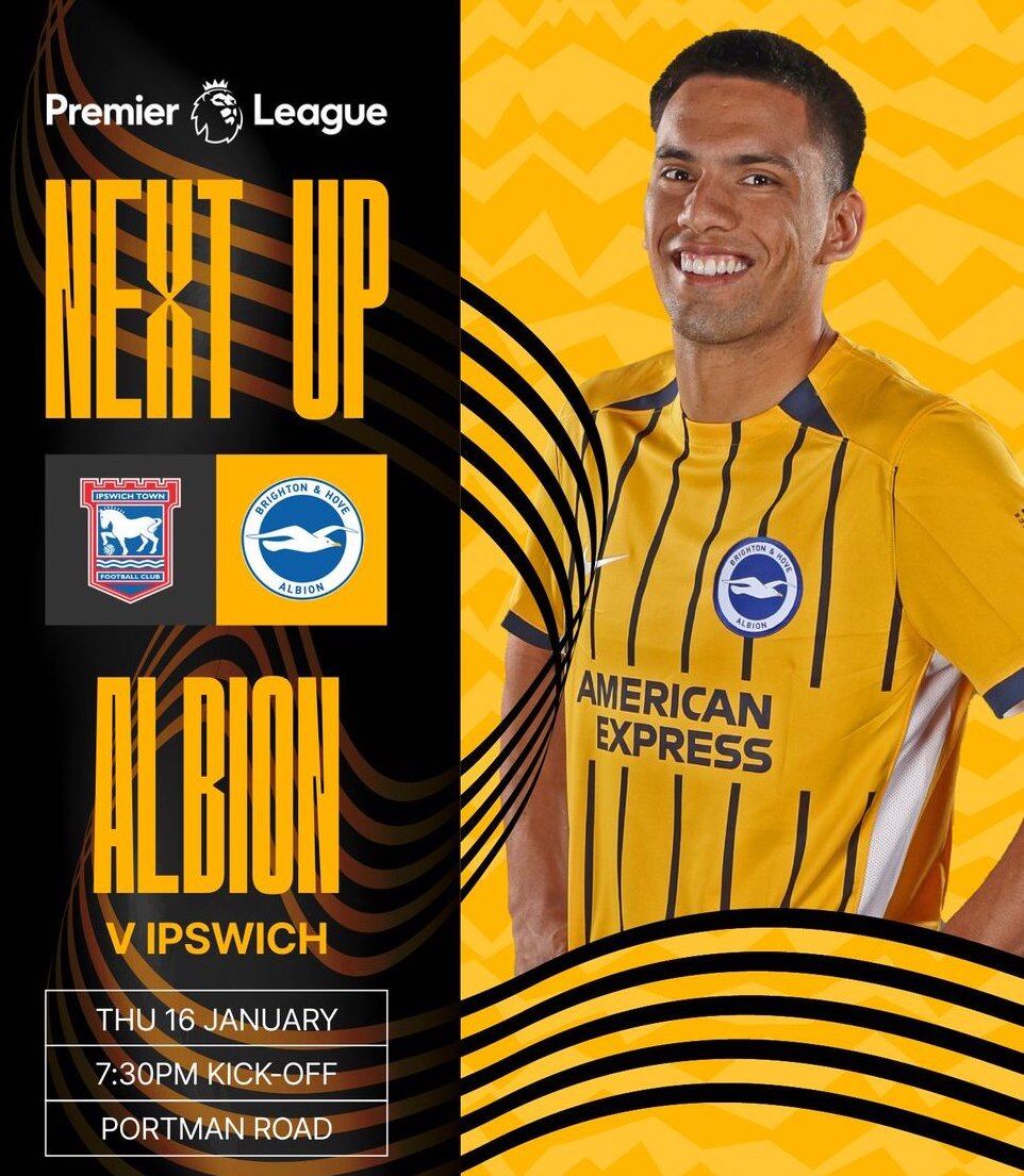 Brighton publicó la promoción del próximo duelo ante el Ipswich con la foto de Diego Gómez.FOTO: @OFFICIALBHAFC