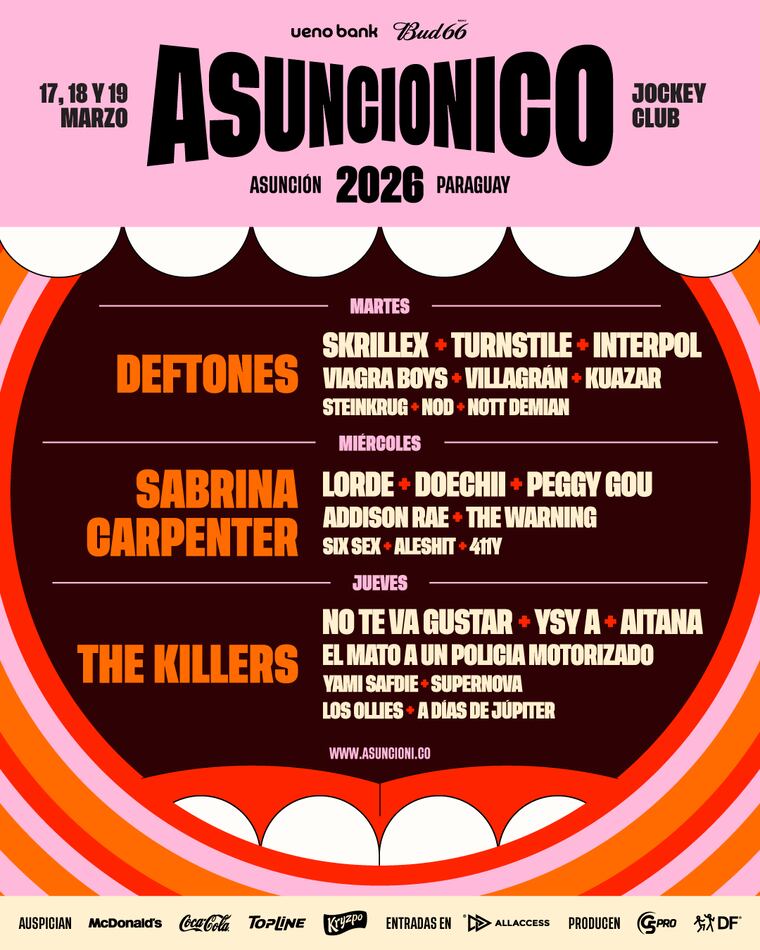 Line Up por día de Asuncionico 2026.