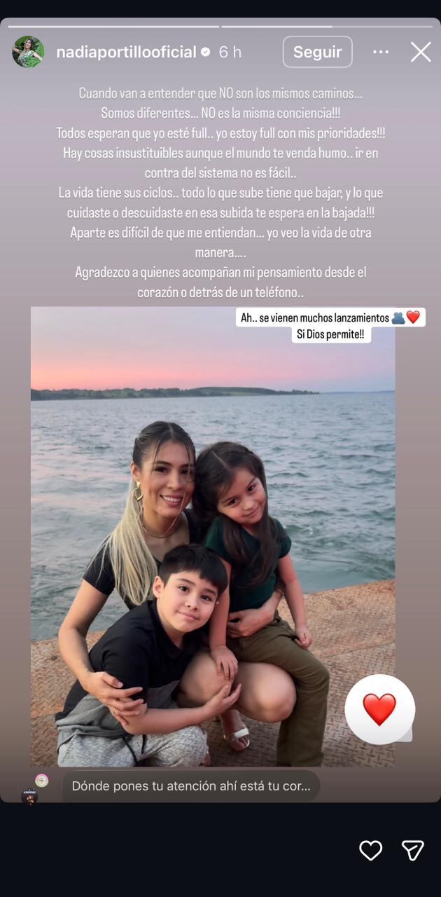 Captura de la historia de Nadia Portillo sobre sus prioridades.