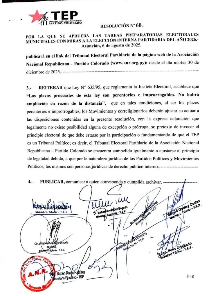 El TEP de la ANR emitió la resolución este miércoles. Foto: Gentileza