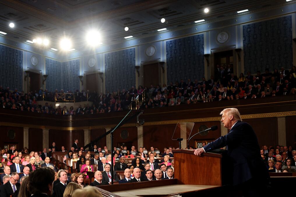 Donald Trump habló una hora y 40 minutos durante una sesión conjunta del Congreso en el Capitolio. Foto: Win McNamee/AFP