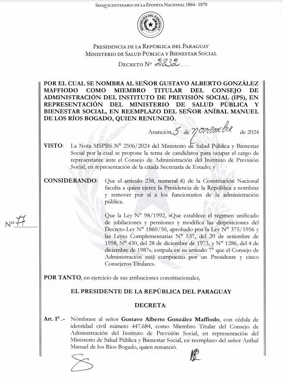 Decreto del Poder Ejecutivo. Foto: Gentileza
