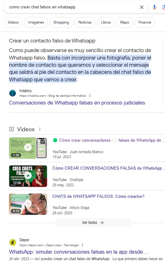 Con una simple búsqueda, se ven varias opciones para crear conversaciones falsas en WhatsApp. Foto: Captura de pantalla