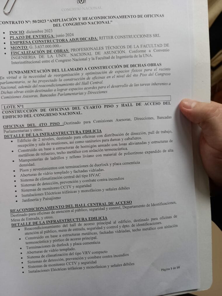 Documento relacionado al próximo trabajo de ampliación edilicia del Congreso Nacional. Foto: Gentileza