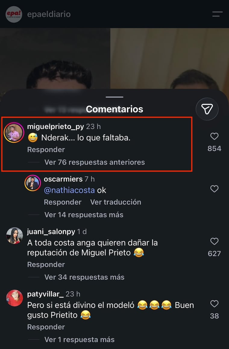 Captura de respuesta de Miguel Prieto