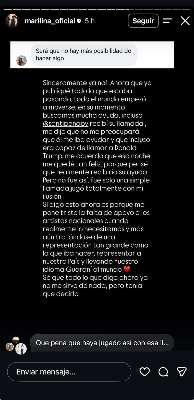 Marilina Bogado lamenta falta de apoyo a artistas nacionales