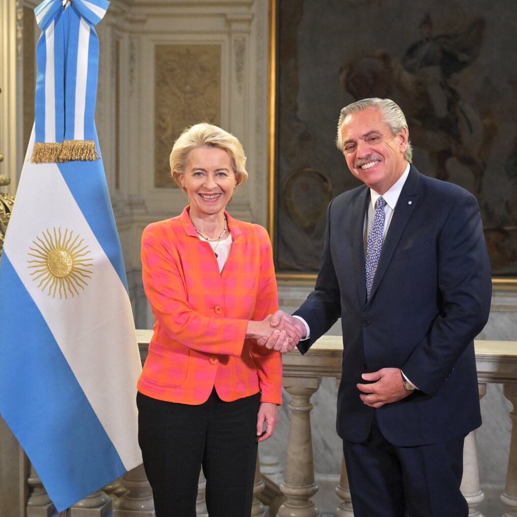 En su visita a Argentina, Ursula von der Leyen fue recibida por el mandatario Alberto Fernández. Foto: @vonderleyen