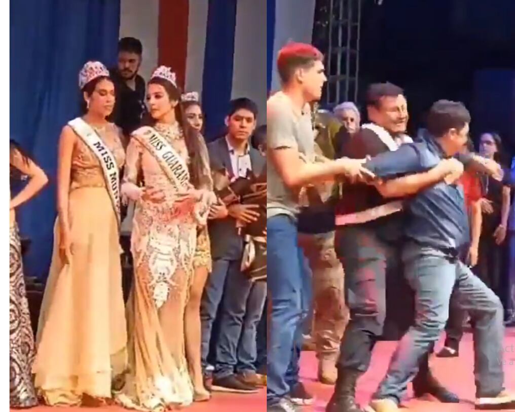 Hombre violentó el final de un concurso de belleza en Guarambaré. Foto: Captura de pantalla