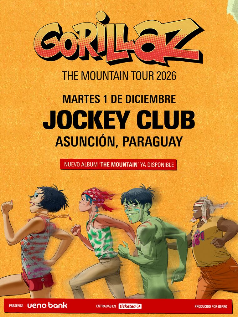 Flyer oficial del concierto de Gorillaz en Paraguay.