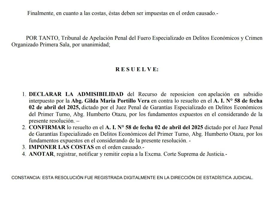 Resolución del Tribunal de Apelación Segunda Instancia confirmó la decisión del juez que había rechazado un recurso de la defensa de Miguel Prieto. Foto. Gentileza