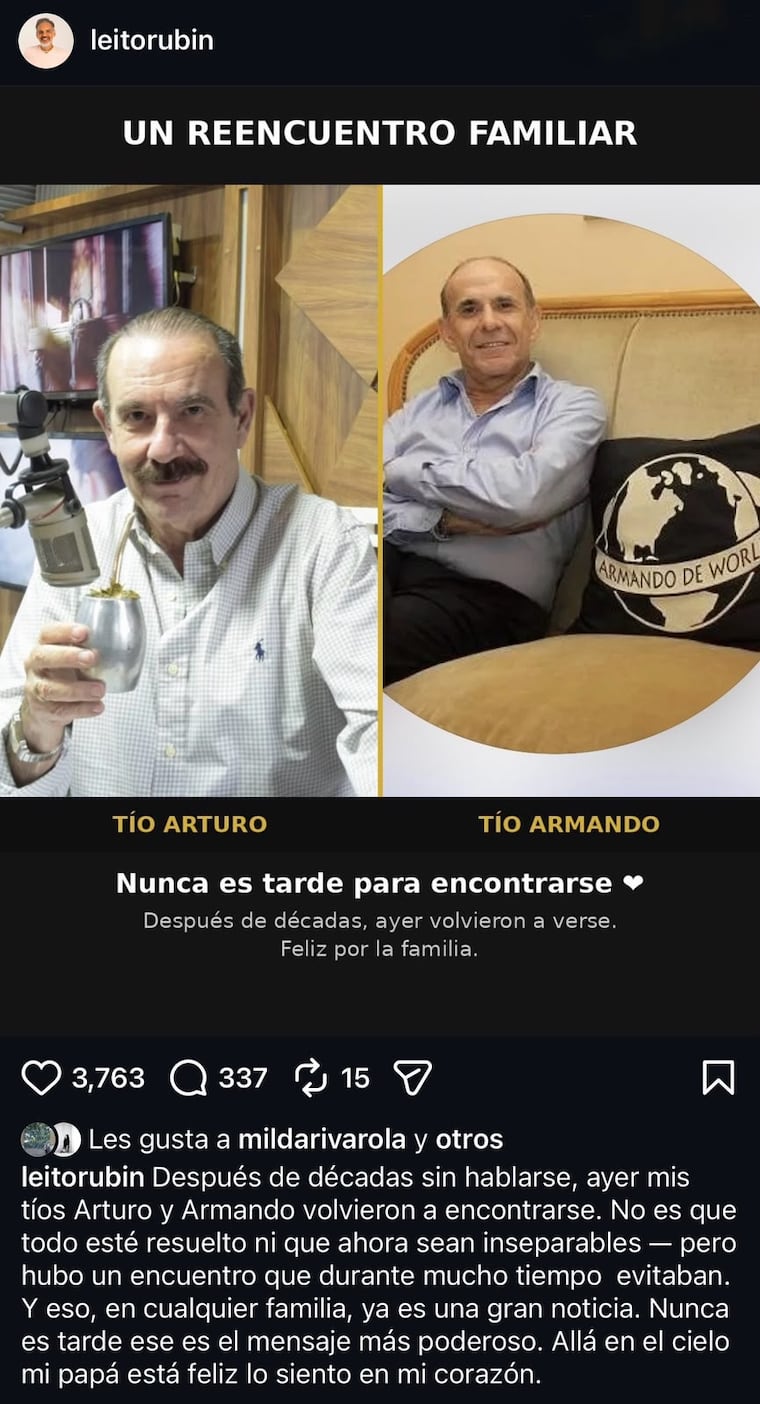 Leo Rubin anunció un acercamiento entre sus tíos, Arturo y Armando Rubin.