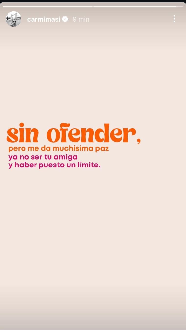 Captura del mensaje de Carmiña Masi para una persona examiga suya.