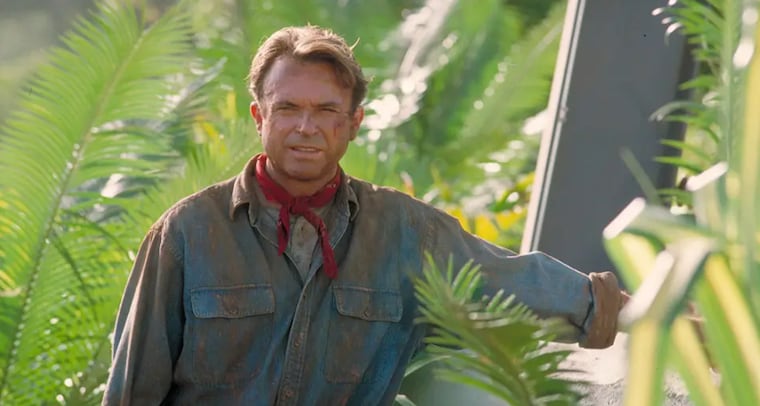 Sam Neill en el set de Jurassic Park.