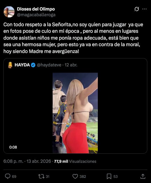 Captura del tweet de Magalí Caballero, criticando a Marisol Olmedo.