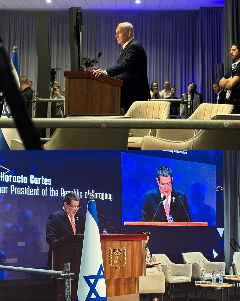 Cartes fue invitado por Netanyahu para participar como expositor durante la Conferencia Internacional sobre Antisemitismo donde también estuvo como orador el primer ministro israelí. Foto: Gentileza