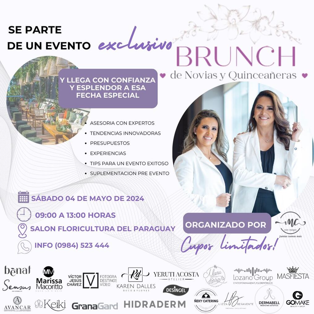 La ocasión está pensada especialmente para inspirar a las mujeres y conectar con ellas transmitiendo el enfoque de cada marca y/o servicio, el brunch se llevará a cabo en el Salón de Floricultura del Paraguay el próximo 04 de mayo de 2024. Foto: Gentileza