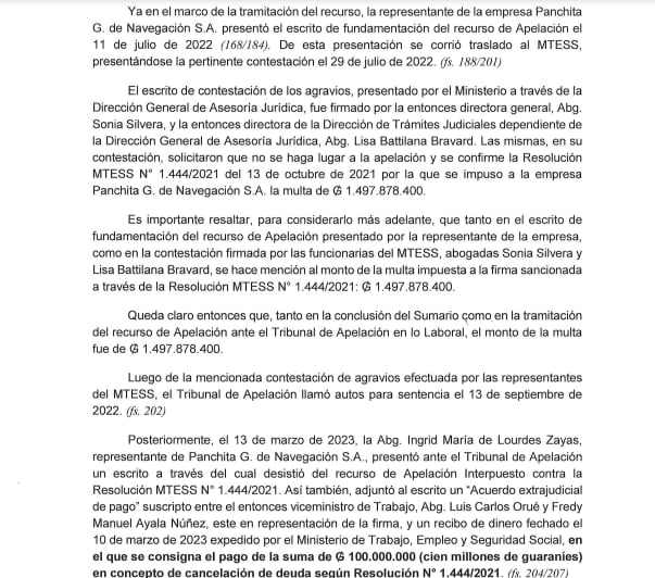 Relato circunstanciado de los hechos en el caso Panchita. Foto: Captura de pantalla