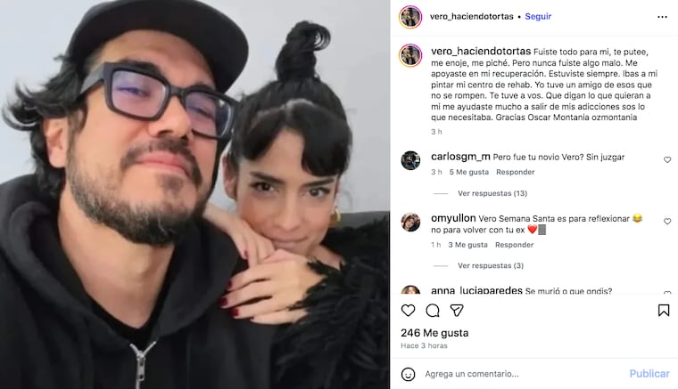 Captura del post de Verónica Pereira dedicado a Oz Montanía.