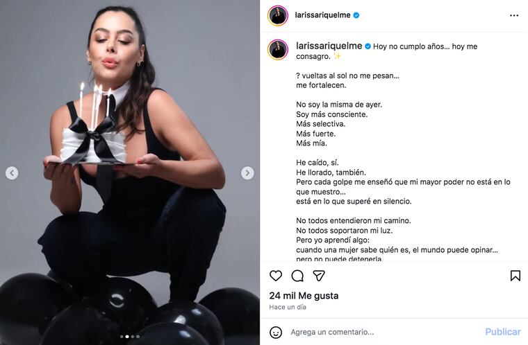 Captura del post de Larissa Riquelme, con motivo de su cumpleaños. Foto: instagram - @larissariquelme