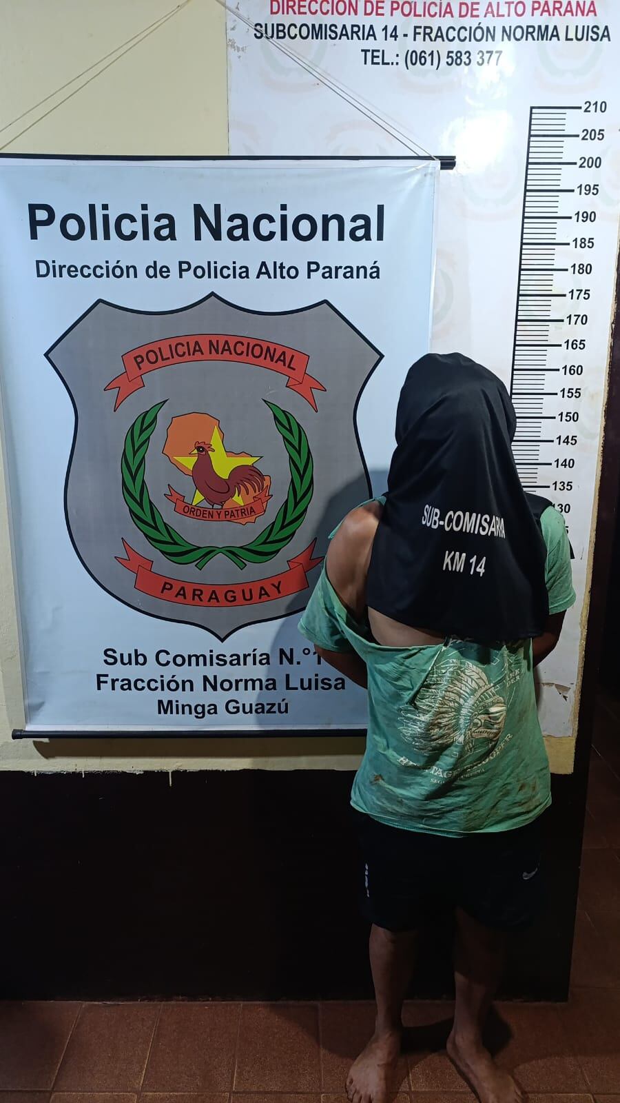 Por supuesta brutal golpiza a una mujer fue detenido un hombre en el km 14 Monday de Minga Guazú. Como derivación del caso, la víctima, una ciudadana argentina habría quemado la casa. Foto: Gentileza