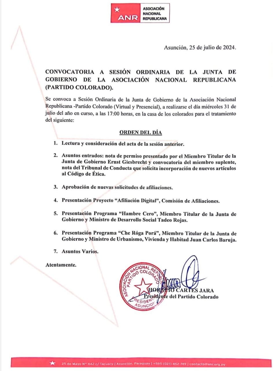 La sesión está prevista para las 17:00 del miércoles 31 de julio. Foto: Gentileza