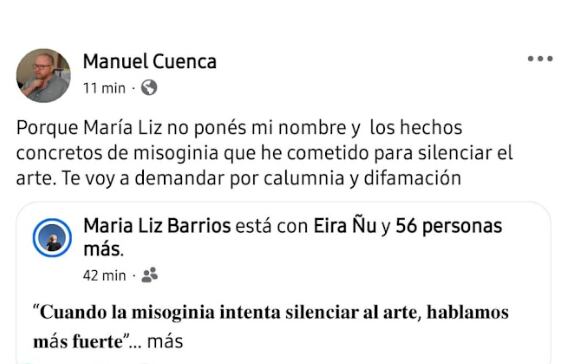 Captura de uno de los post de Manuel Cuenca contra María Liz Barrios.
