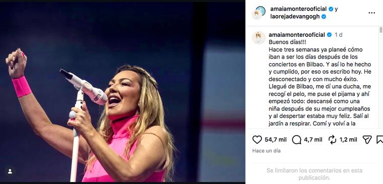 Amaia Montero compartió una reflexión tras ser criticada en su regreso a La Oreja de Van Gogh.