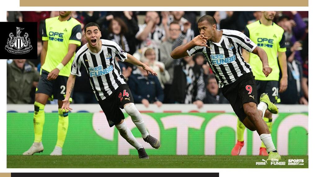 Miguel Almirón festeja el gol de José Rondón en la victoria de Newcastle.El paraguayo hizo un gran partido para ser figura del equipo.