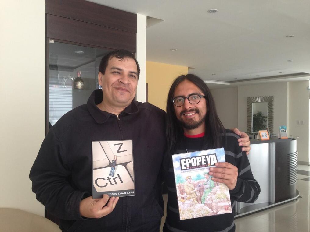 Javier Viveros y el escritor boliviano Joaquín Cuevas. 