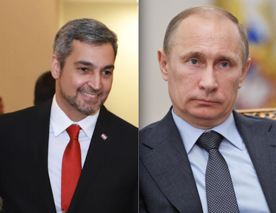 Mario Abdo Benítez, presidente electo de Paraguay y Vladimir Putin, presidente de Rusia.