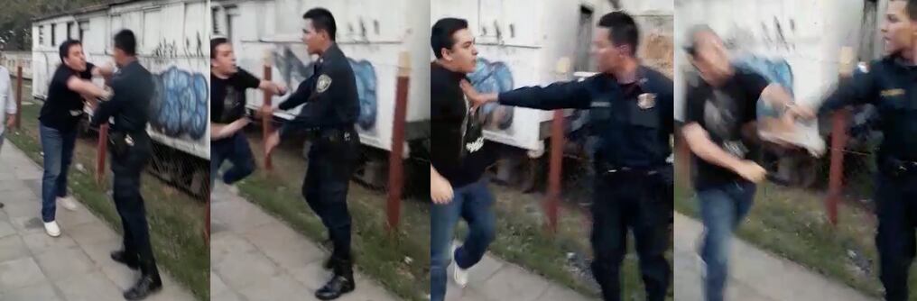 Secuencia de la agresión protagonizada por Stiben Patrón contra el agente del orden.
