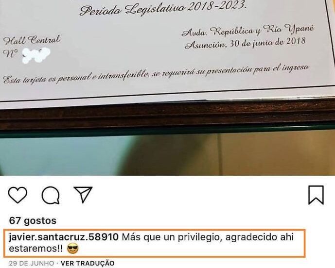 Invitación a juramento de Diputados del periodo 2018-2022 que exhibio el supuesto capo narco en sus redes sociales. FOTO: GENTILEZA/ahoracde.com