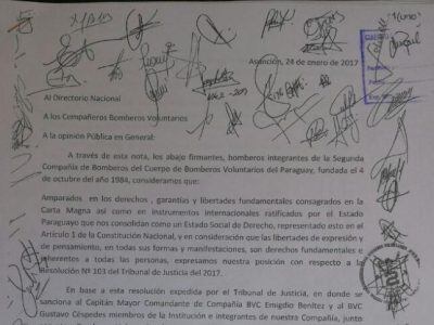 La nota presentada hoy por los bomberos de la Segunda Compañía.[/caption]