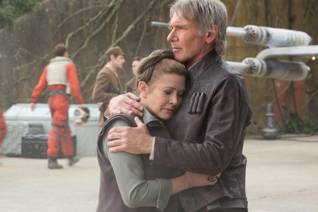El último abrazo con Harrison Ford, en el Episodio VII: El despertar de la fuerza (2015).