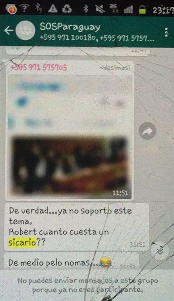 Captura de pantalla de las conversaciones donde Desirée Masi consulta el precio de un sicario supuestamente para atentar contra el Presidente.[/caption]