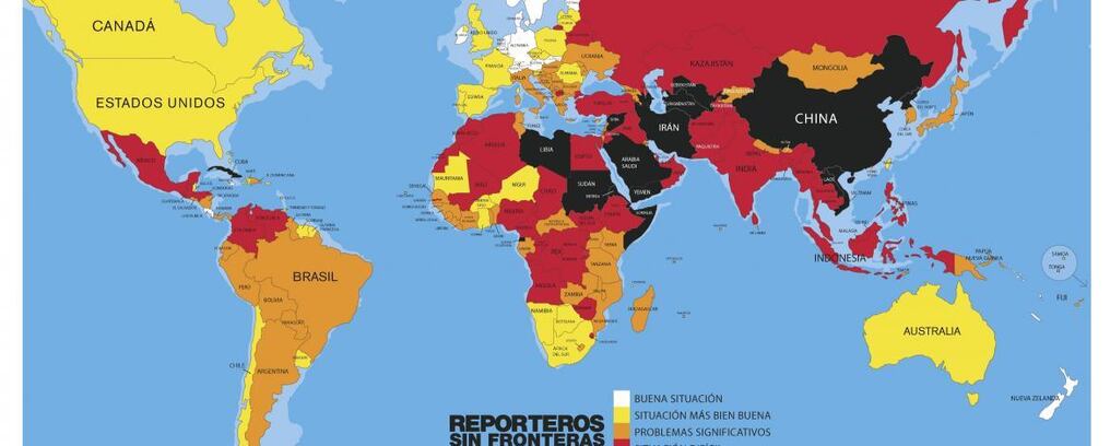 El mapa de Reporteros sin Fronteras. 