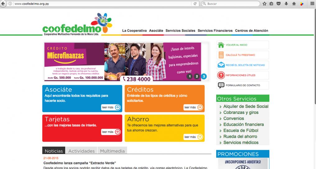 Captura de pantalla de la página web de la Cofedelmo. 