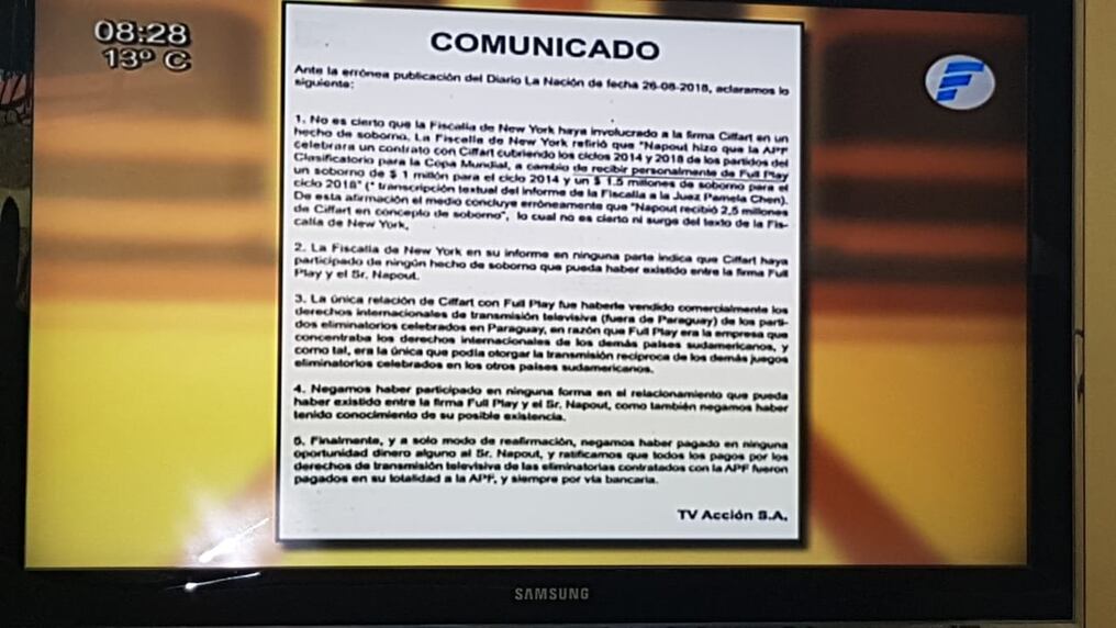 Comunicado de TV Acción S.A.