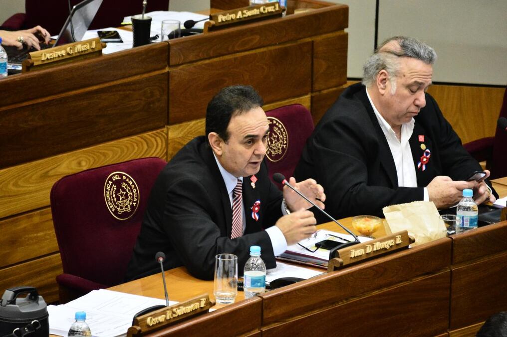 Senadores oficialistas Darío Monges y Óscar González Daher, en la plenaria de una sesión. Foto: Archivo.