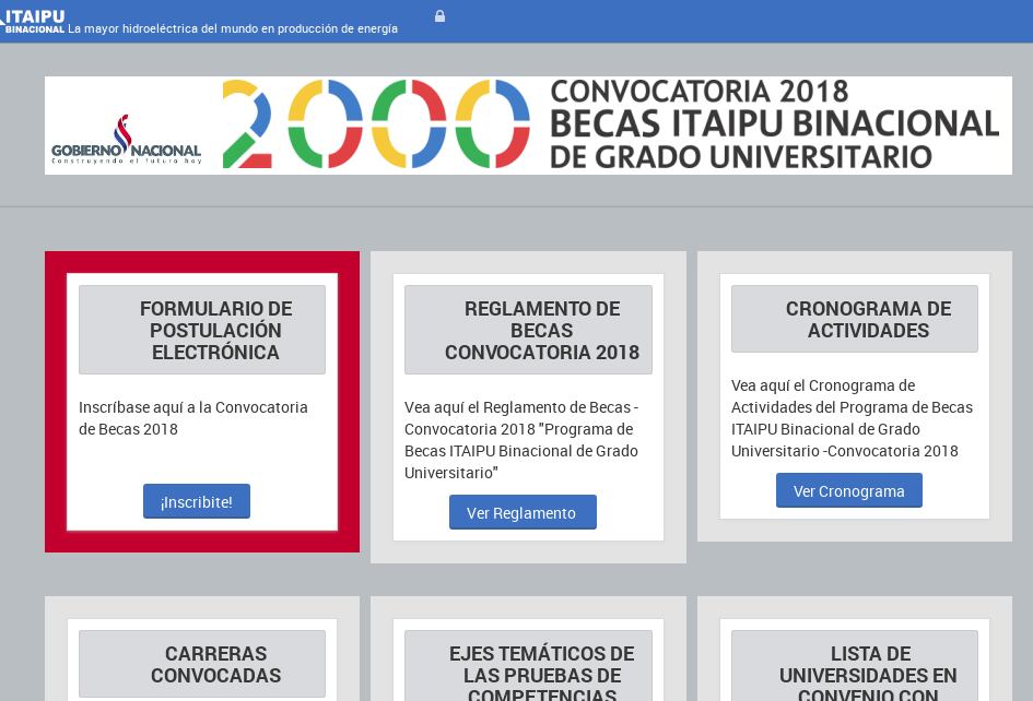 Este es la plataforma habilitada por la Binacional para las postulaciones (Captura de pantalla)