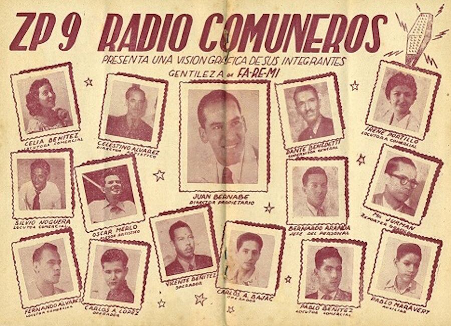 Fotomontaje publicado en la Revista FA RE MI, gentileza de Bernardo Garcete Saldívar, difundido a fines de los años 50. Todo el plantel de la época de Radio Comuneros.