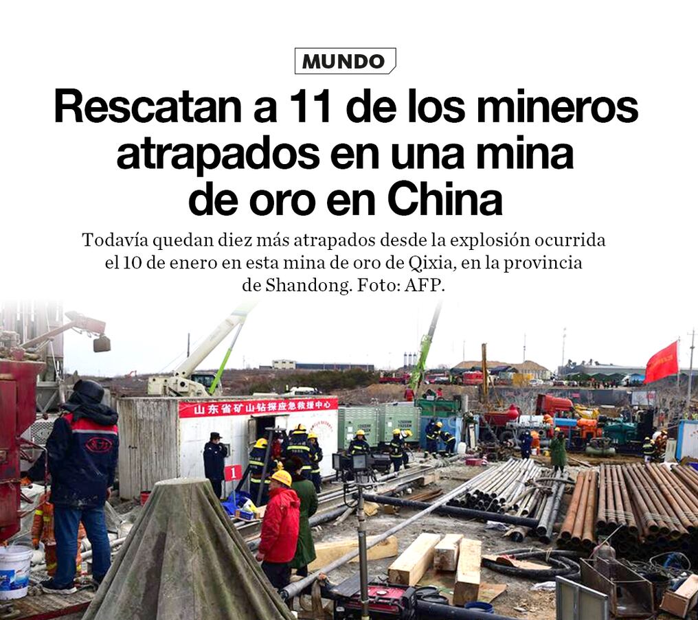Rescatan a 11 de los mineros atrapados en una mina de oro en China