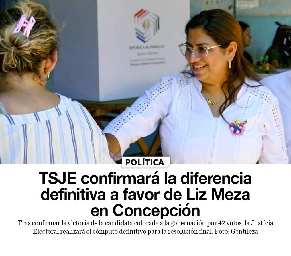 TSJE confirmará la diferencia definitiva a favor de Liz Meza en Concepción