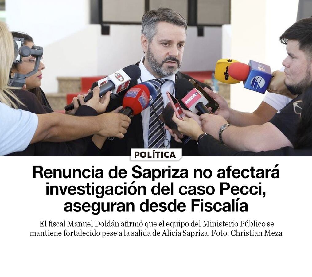Renuncia de Sapriza no afectará investigación del caso Pecci, aseguran desde Fiscalía